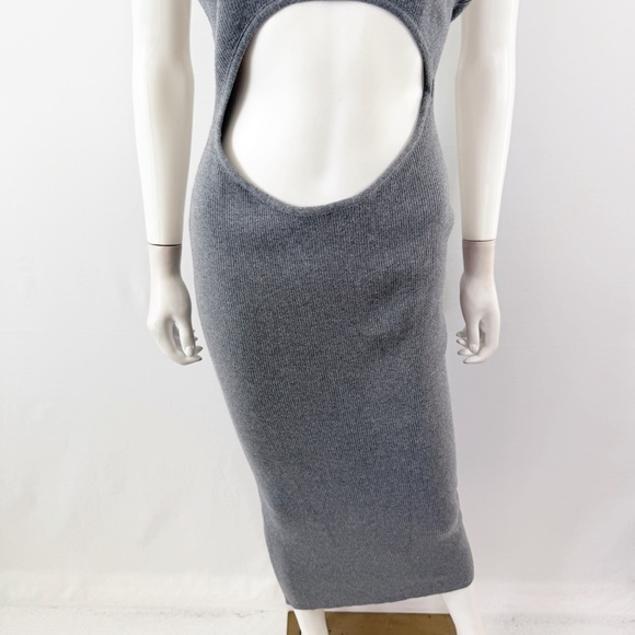 PrettyLittleThing Charcoal Gray Front Cut Out Soft Rib Knit Maxi Dress Size L - Picture 6 of 11